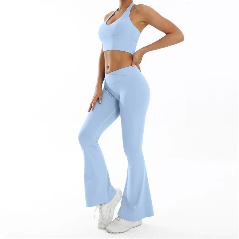 Scrunch Sports Suit Women'S Yoga Set Gym Wear Sexy Sports Bras and Flared Leggings Sets Fitness Outfits Female Workout Clothes