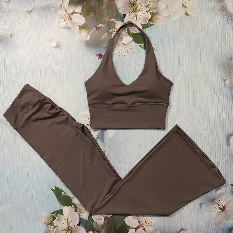 Scrunch Sports Suit Women'S Yoga Set Gym Wear Sexy Sports Bras and Flared Leggings Sets Fitness Outfits Female Workout Clothes