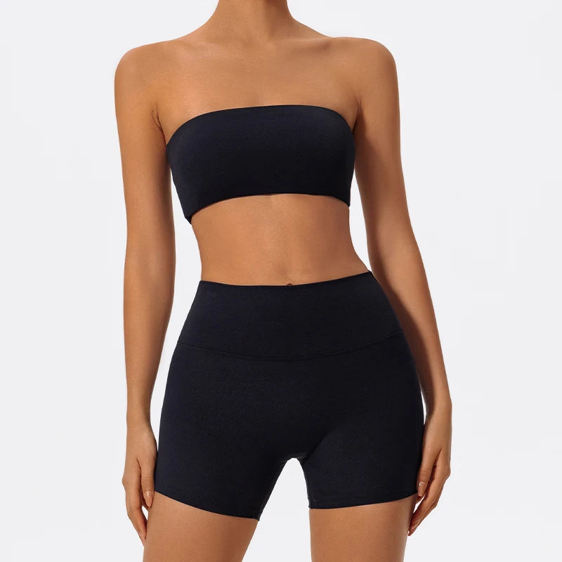 Two Piece Fitness Sports Set Women Workout Yoga Outfit Strapless Bra Woman 2Ps Gym Crop Top Deportivos Mujer Gym Suits