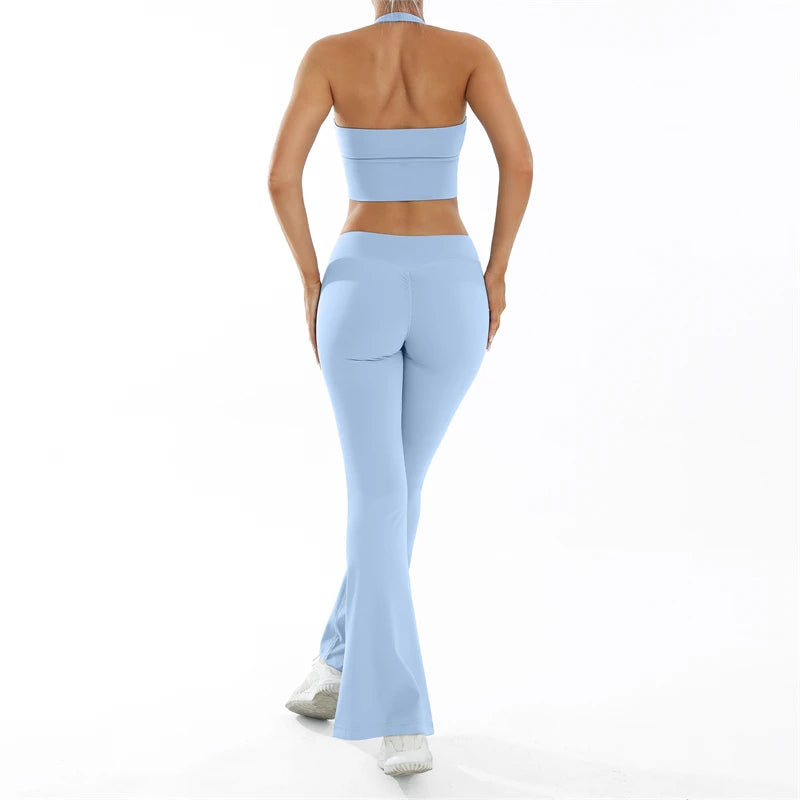 Scrunch Sports Suit Women'S Yoga Set Gym Wear Sexy Sports Bras and Flared Leggings Sets Fitness Outfits Female Workout Clothes