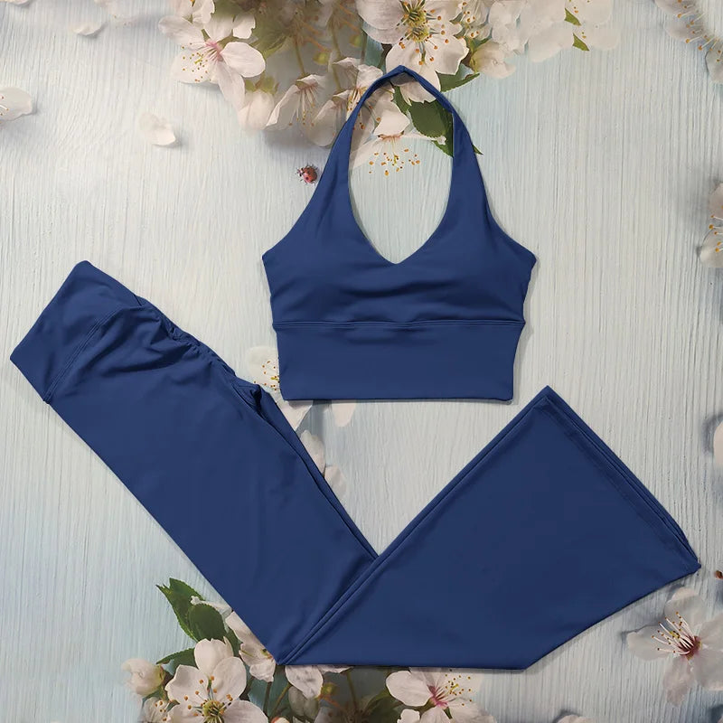 Scrunch Sports Suit Women'S Yoga Set Gym Wear Sexy Sports Bras and Flared Leggings Sets Fitness Outfits Female Workout Clothes