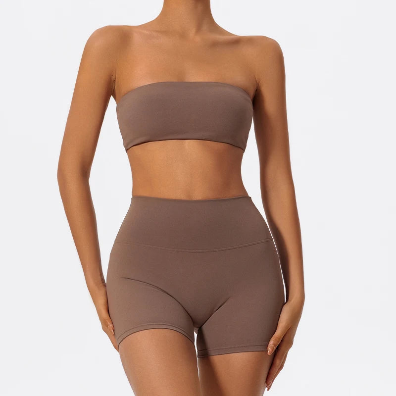 Two Piece Fitness Sports Set Women Workout Yoga Outfit Strapless Bra Woman 2Ps Gym Crop Top Deportivos Mujer Gym Suits