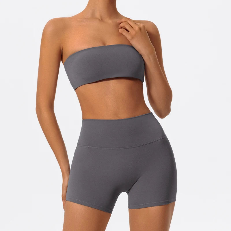 Two Piece Fitness Sports Set Women Workout Yoga Outfit Strapless Bra Woman 2Ps Gym Crop Top Deportivos Mujer Gym Suits