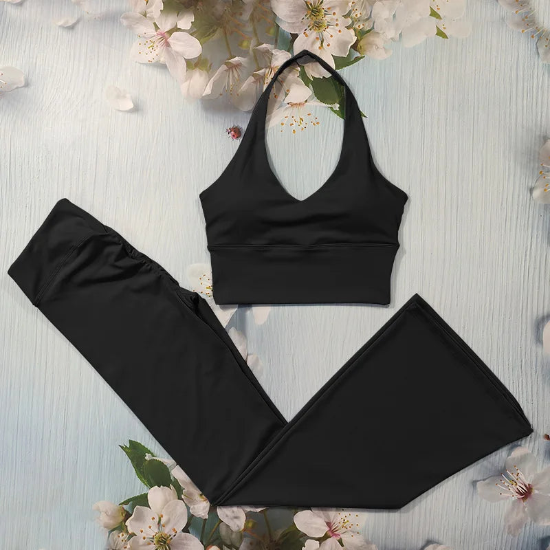 Scrunch Sports Suit Women'S Yoga Set Gym Wear Sexy Sports Bras and Flared Leggings Sets Fitness Outfits Female Workout Clothes