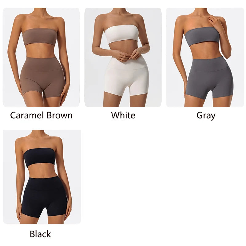 Two Piece Fitness Sports Set Women Workout Yoga Outfit Strapless Bra Woman 2Ps Gym Crop Top Deportivos Mujer Gym Suits