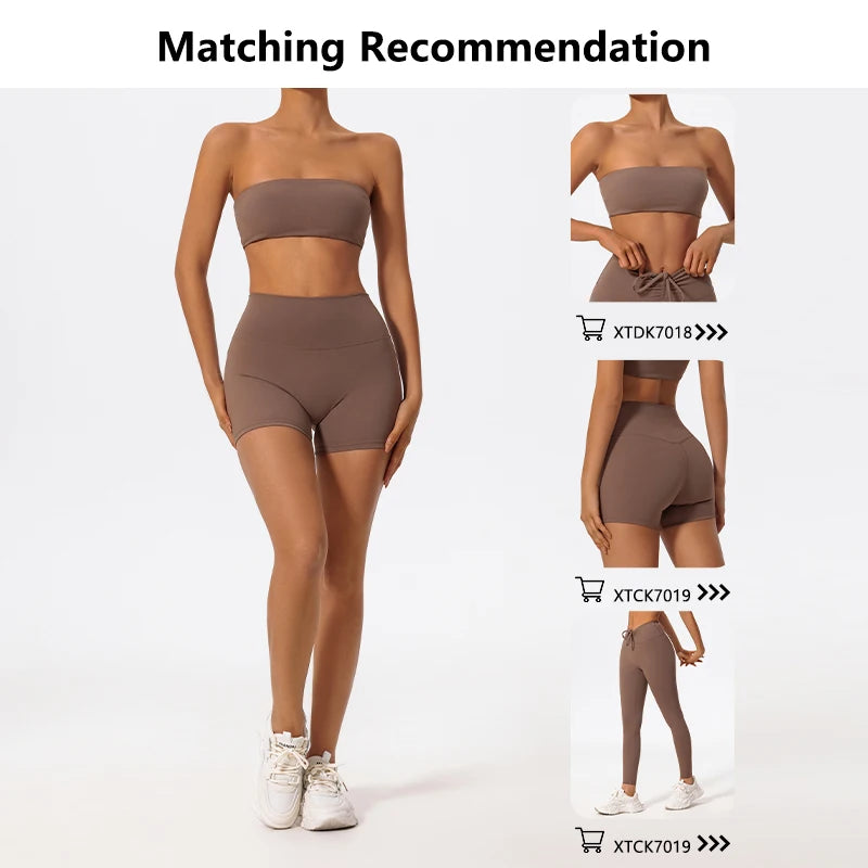 Two Piece Fitness Sports Set Women Workout Yoga Outfit Strapless Bra Woman 2Ps Gym Crop Top Deportivos Mujer Gym Suits