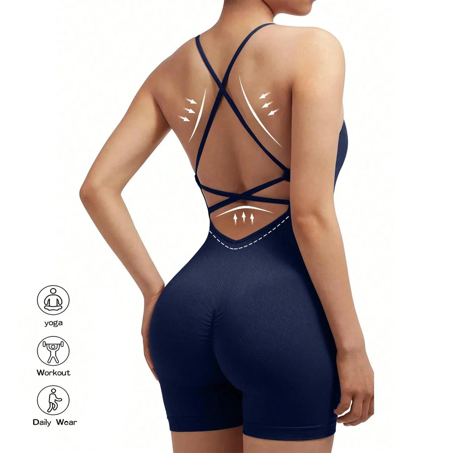 Yoga Sxy Criss Cross Backless Cami Sports Romper,Women'S Jumpsuits Ribbed One Piece Workout Sleeveless Rompers Tank Top Shorts