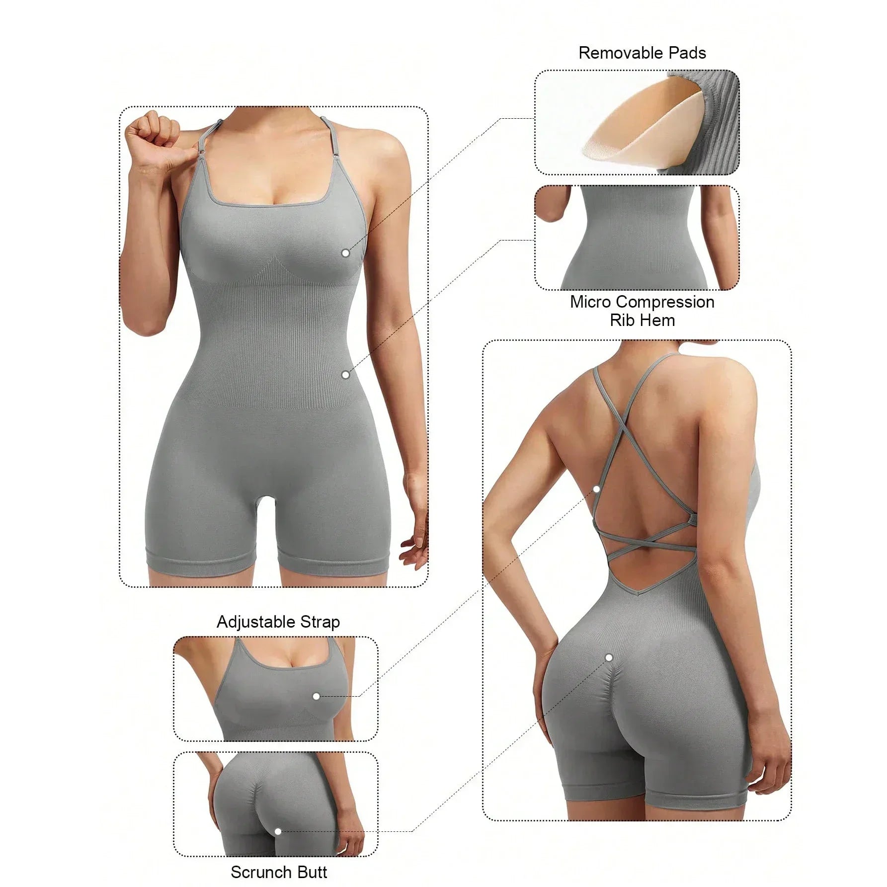 Yoga Sxy Criss Cross Backless Cami Sports Romper,Women'S Jumpsuits Ribbed One Piece Workout Sleeveless Rompers Tank Top Shorts
