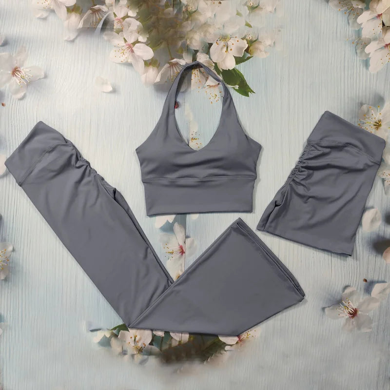 Scrunch Sports Suit Women'S Yoga Set Gym Wear Sexy Sports Bras and Flared Leggings Sets Fitness Outfits Female Workout Clothes