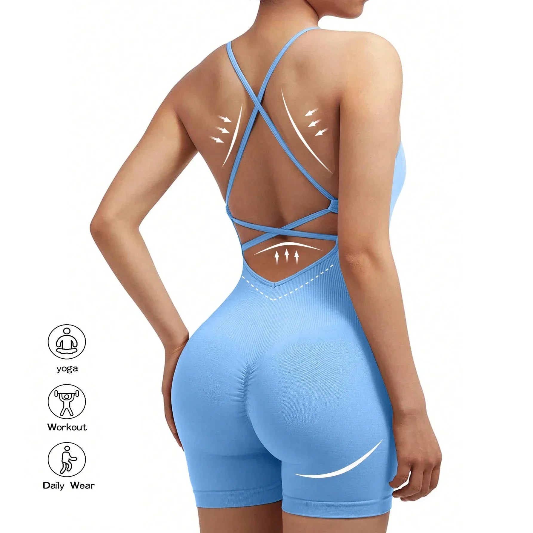 Yoga Sxy Criss Cross Backless Cami Sports Romper,Women'S Jumpsuits Ribbed One Piece Workout Sleeveless Rompers Tank Top Shorts