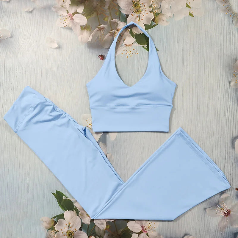 Scrunch Sports Suit Women'S Yoga Set Gym Wear Sexy Sports Bras and Flared Leggings Sets Fitness Outfits Female Workout Clothes